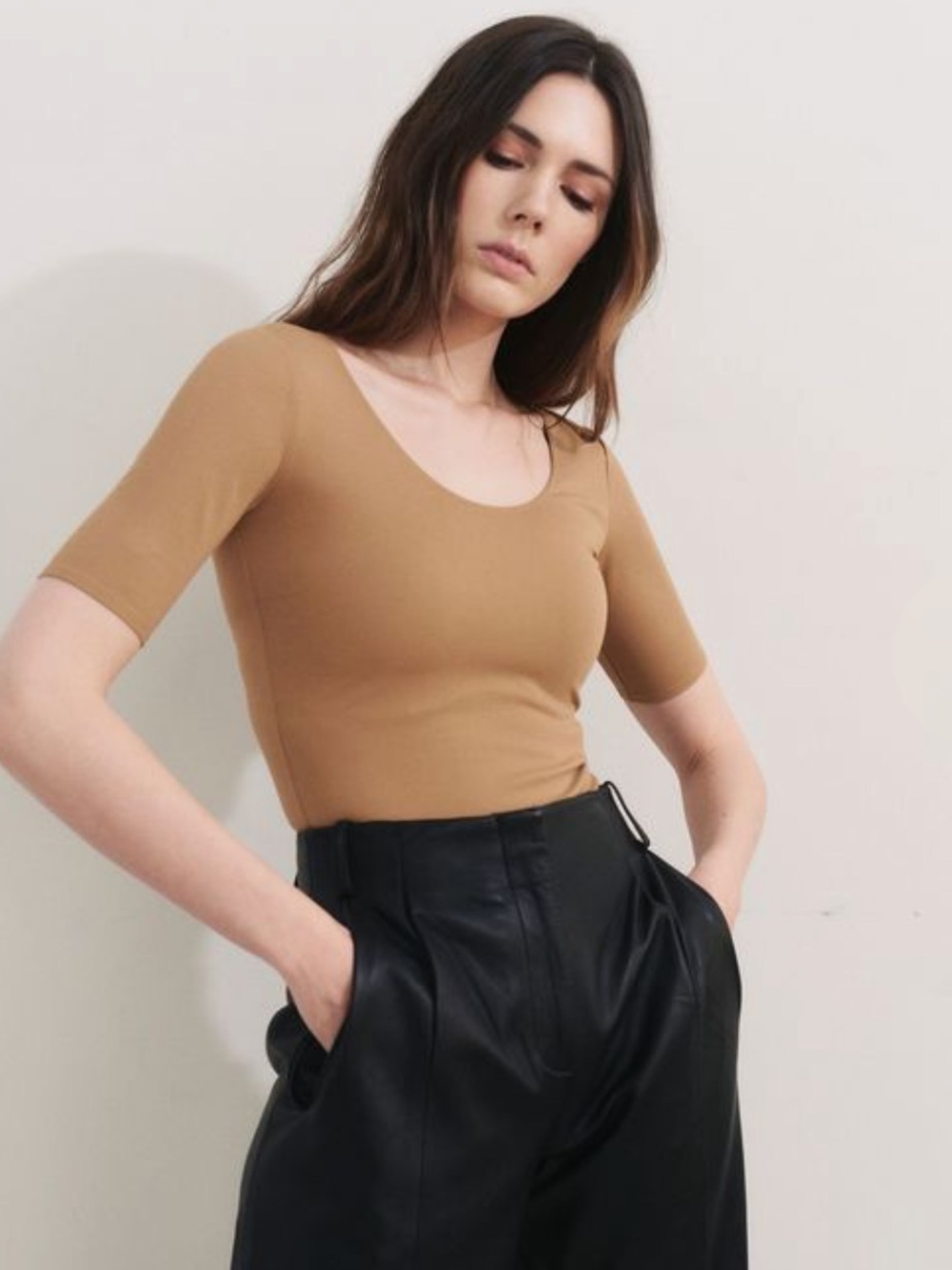MNZ 90s inspired Minimalist Second Skin Bodysuit Balletcore Scoop Neck Leotard